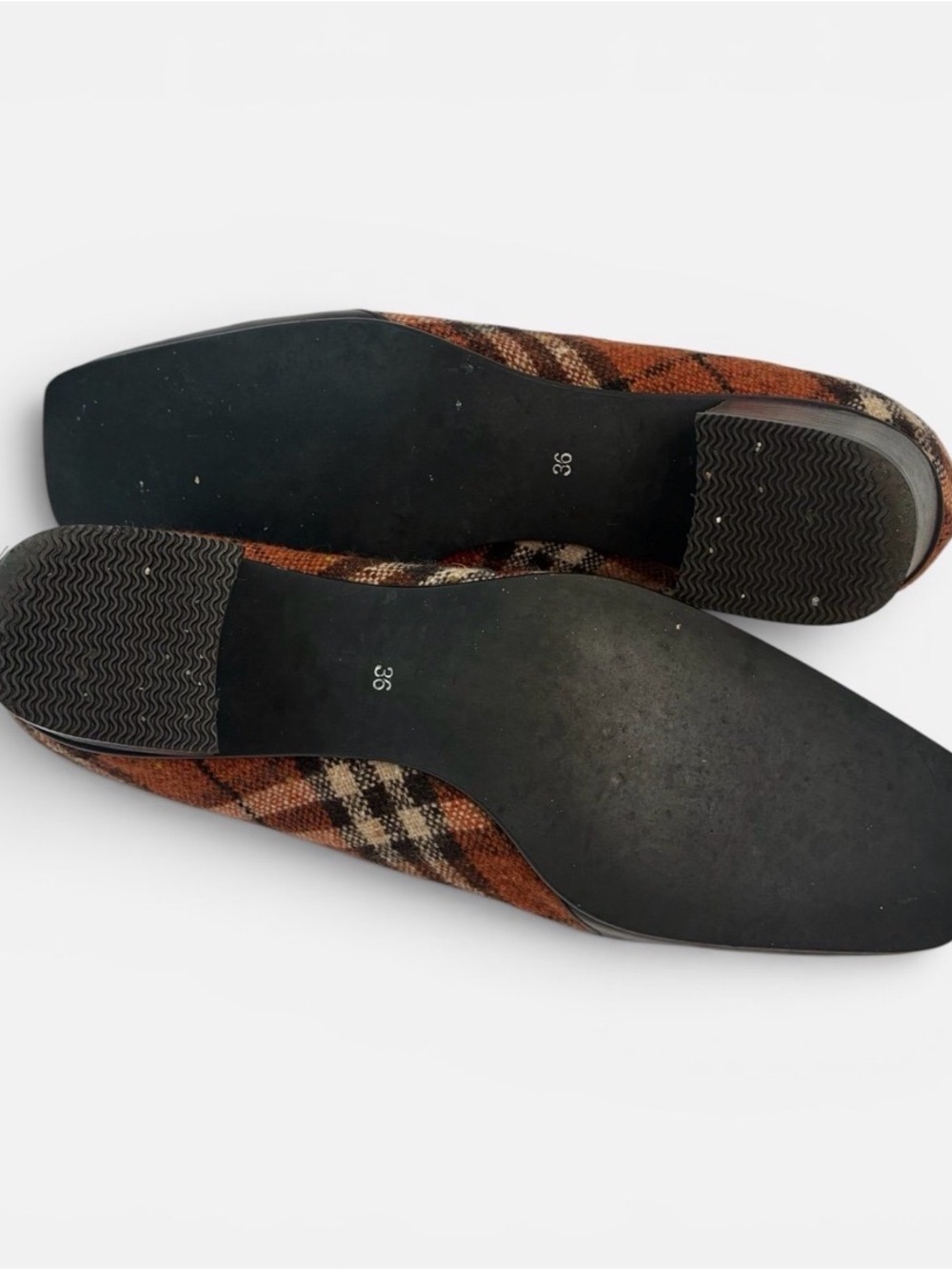 Burberry Orange Brown Plaid Leather-Trim Loafers - Picture 5 of 5